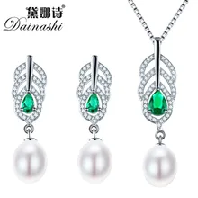 Dainashi Pearl Jewelry Sets 925 Silver Freshwater Pearl Pendant Necklace With Studs Earrings Whole Set Fine Jewelry Four Color