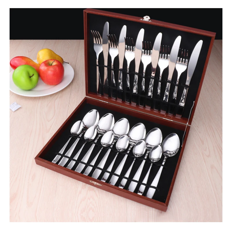 

24 Pcs / set Dinnerware Set top Stainless Steel Dinner Knife and Fork Cutlery Set With Gift Box