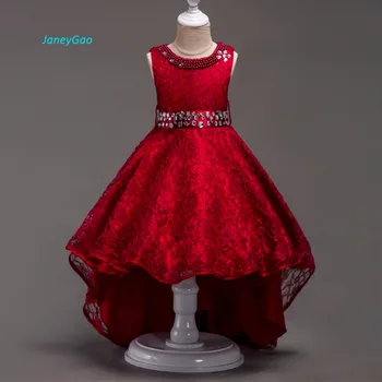 

JaneyGao Flower Girl Dresses For Wedding Party Elegant Little Girl Formal Gown Front Short Back Long Lace Dress 2019 New Style