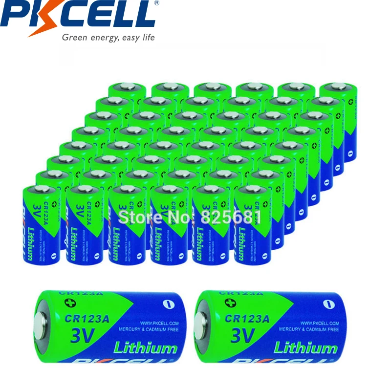 US $55.43 50Pcs PKCELL 3V CR123A Lithium Batteries CR17345 1500mAh 3Volt Primary Battery For Camera Flashlights Torch