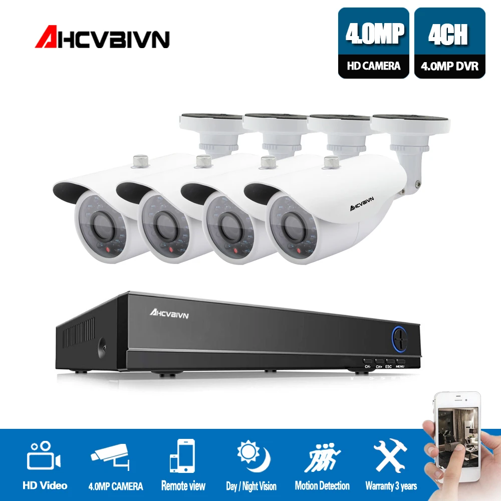 4MP система видеонаблюдения 4CH гибридная AHD DVR NVR с 4 шт. 4MP AHD камера видеонаблюдения система безопасности комплект