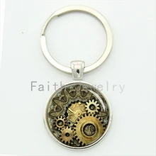 Steam punk clock gear key chain vintage striped luxurious watch gears keychain steampunk movement mens jewelry gift KC609