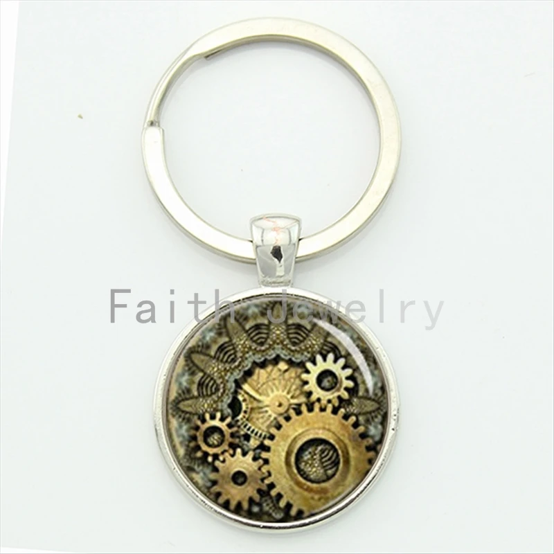 Steam punk clock gear key chain vintage striped luxurious watch gears