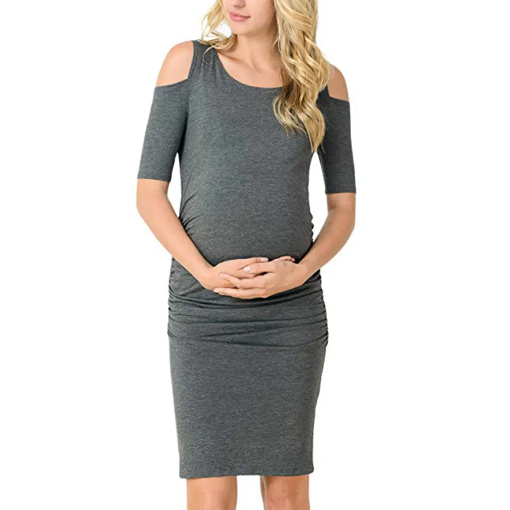 

Maternity Women Dress Pregnancy Dresses Mama Clothes Ladies Fashion Pregnant Women's Solid Color Off-Shoulder robe grossesse