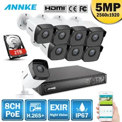 ANNKE 5MP H.265 + Super HD PoE, сетевые видео безопасности Системы 8 шт 4 мм объектив IP67 открытый ip-камеры с питанием по PoE Plug & Play PoE Камера комплект
