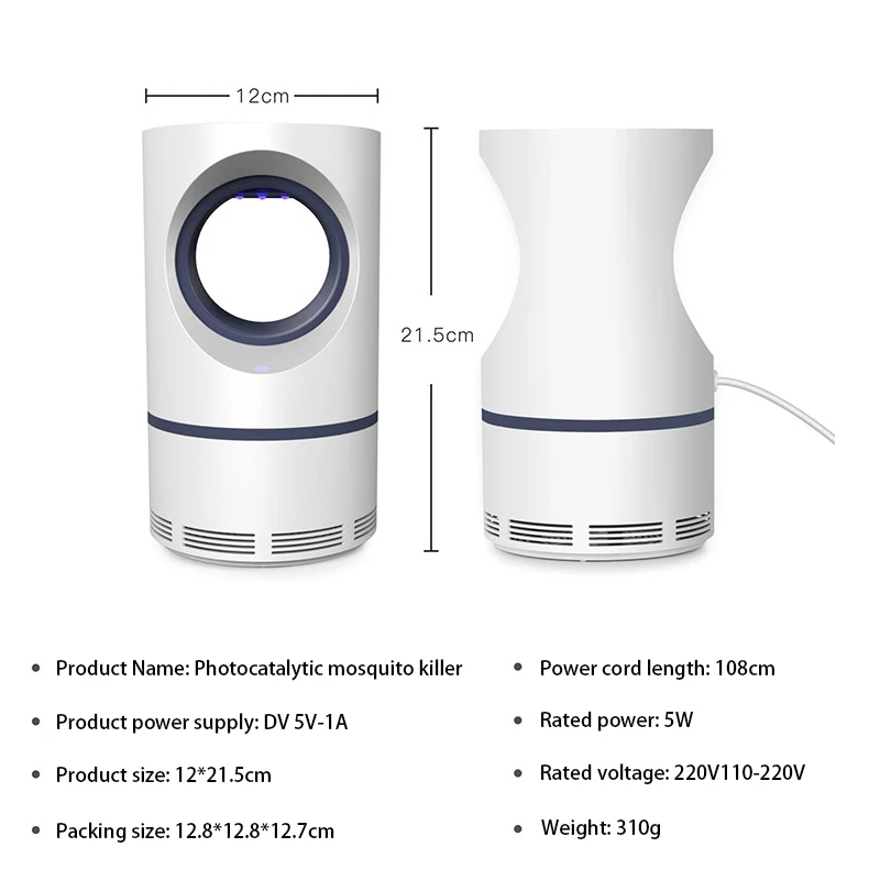 Фотокаталитическая лампа от комаров, USB мощная лампа от комаров, светодиодный светильник-ловушка для насекомых-вредителей, УФ лампа для сна - Цвет: Белый