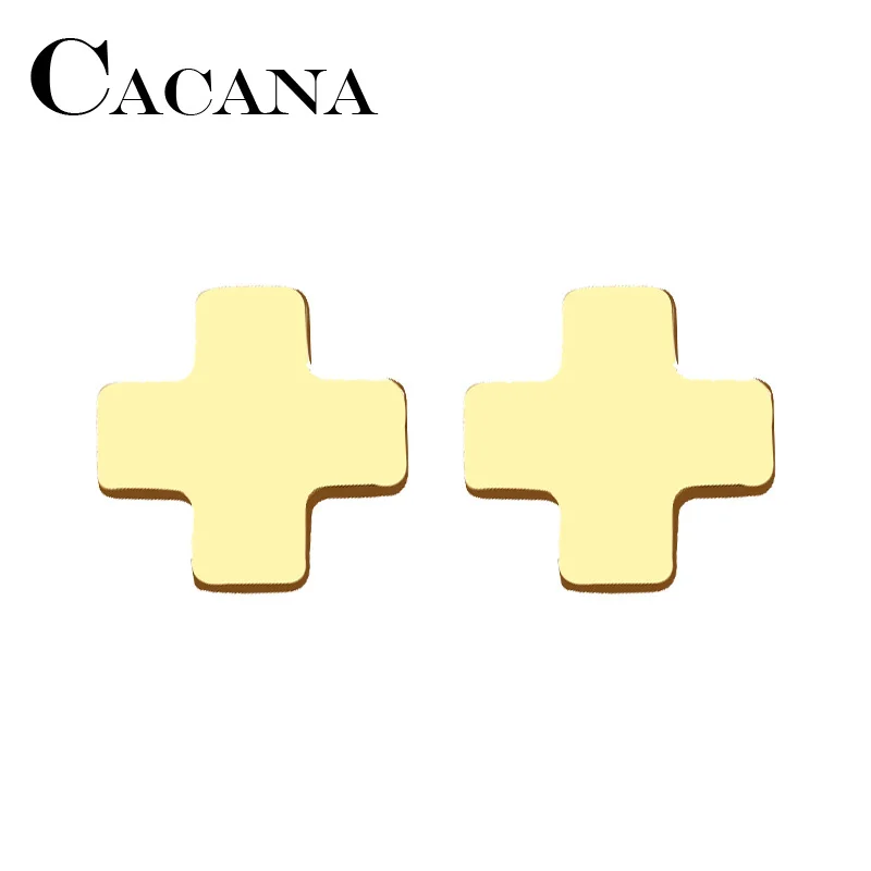 CACANA Stainless Steel Stud Earring For Women Man Pretty Cross Gold And Silver Color Lover's Engagement Jewelry Drop Shipping