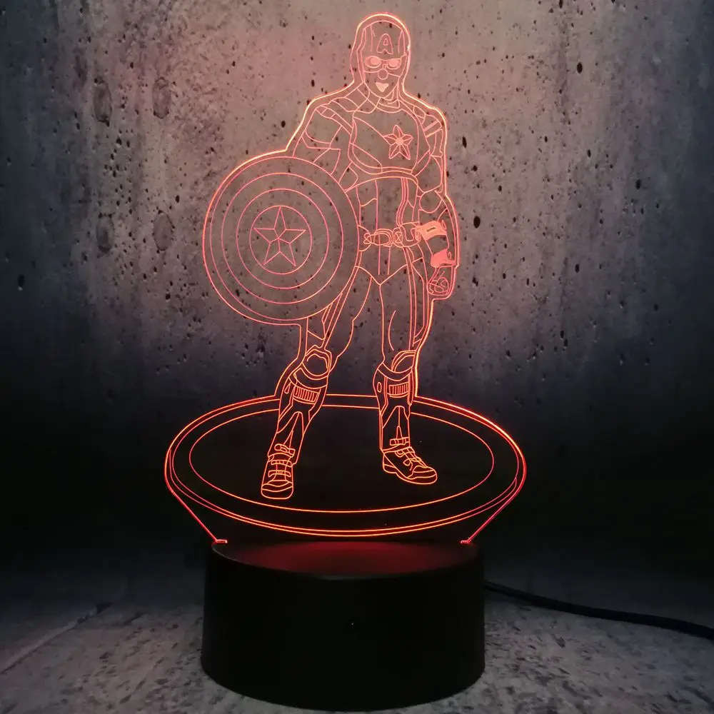 Novelty Cartoon Marvel Captain America Figure 3D Lamp Night Light RGB LED Bulb Lighting Multicolor Decorative Creative Toys | Лампы и