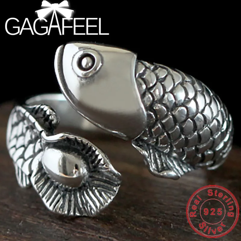 

GAGAFEEL100% Real 925 Sterling Silver Arowana Rings Vintage Thai Silver Jewelries for Women' Birthday Gifts