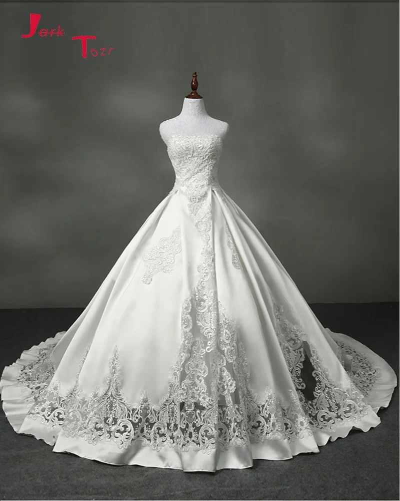 Jark Tozr 2017 New Special Ivory Satin font b Wedding b font Dresses Vestido De Noiva