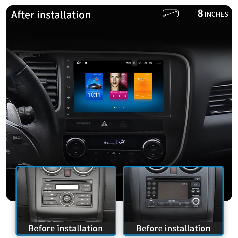 Perfect Dasaita 8" Android 9.0 Car GPS Radio Player for Mitsubishi Outlander 2014 2015 2016 Octa Core 4GB+32GB Auto Stereo Multimedia 2