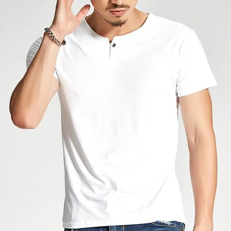 Summer Mens Casual T Shirt Buttons Men White Black Brand Clothing Man's