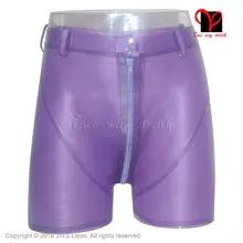 

Sexy Latex long leg boxer shorts crotch zipper stripe lug Rubber Hotpants Bermuda bottoms plus size XXXL KZ-098