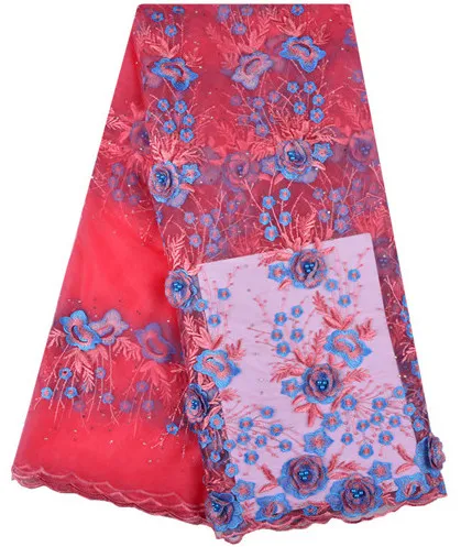 

3D flowers design high quality african net tulle lace fabric with beads beautiful french for party and wedding mlzjj291