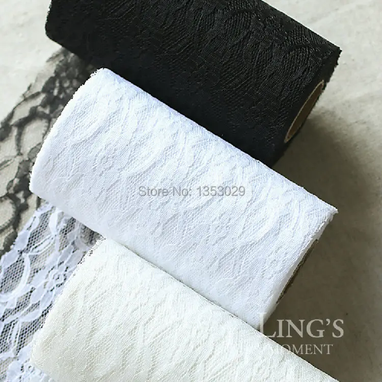 

Free Shipping 15CM x 22Meters/Roll High Quality White/Ivory/Black Color Rose Flower Lace Net Roll Fabric DIY For Wedding Decors