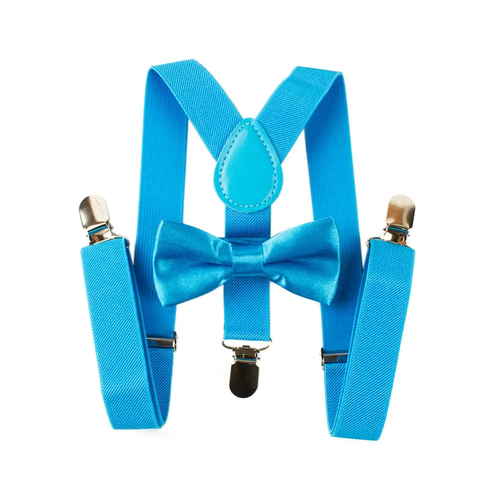 Sky blue Mantieqingway подтяжки для детей галстук-бабочка наборы Y-Back регулируемые эластичные детские подтяжки сплошной цветной галстук-бабочка наборы свадебный пояс - Цвет: Sky blue