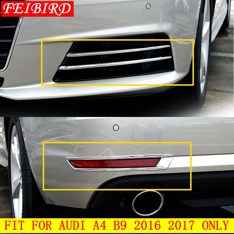 Fit For Audi A4 B9 2016 - 2019 ABS Bright Rear + Front Foglight Fog Lamp Lights Bezel Eyelid Eyebrow Decoration Frame Cover Trim |