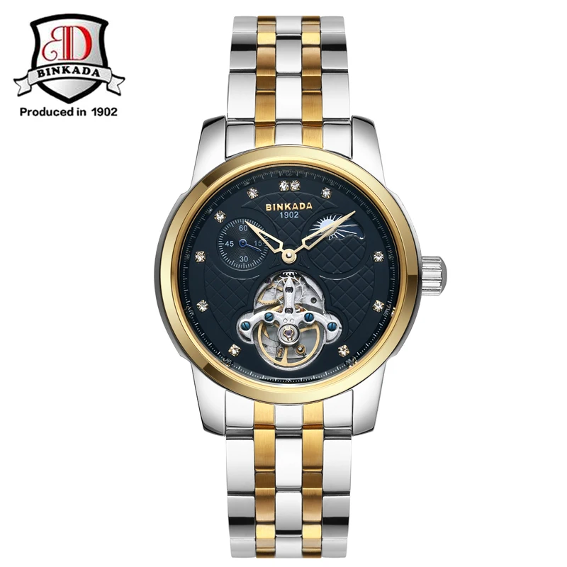 

2019 BINKADA Brand Luxury Men Automatic Watch Waterproof Diamond Sapphire Male Gold Watch Relogio Masculino