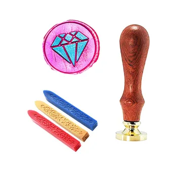 

Diamond Vintage Wedding Invitation Custom Picture Logo Wax Seal Sealing Stamp Sticks Spoon Gift Box Set Kit