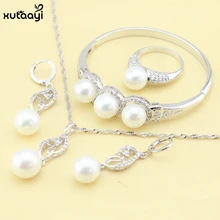 XUTAAYI 4 шт имитация жемчуга ювелирный набор, Белый Кристалл Необычные напыление из серебра 925 пробы ожерелье/Браслеты/серьги/кольца/для женщин