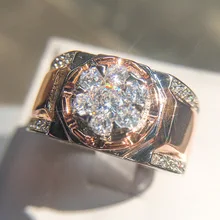 Роскошный Кристалл из розового золота S925 пробы anel feminino aneis bijoux 0.5ct цирконий; для помолвки вечерние ювелирные изделия Свадебные кольца для мужчин
