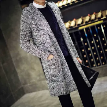 

Tide brand Autumn Men Thermal long Sweaters Korean style Thick Knitted Cardigans Fashion Mens Oversized Hooded Coat 82206