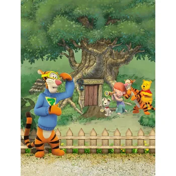 

TR 8x8FT Winnie Pooh Bear Green Forest Wood Fence Tree House Tiger Boy Kids Custom Photography Studio Background Backdrops Vinyl