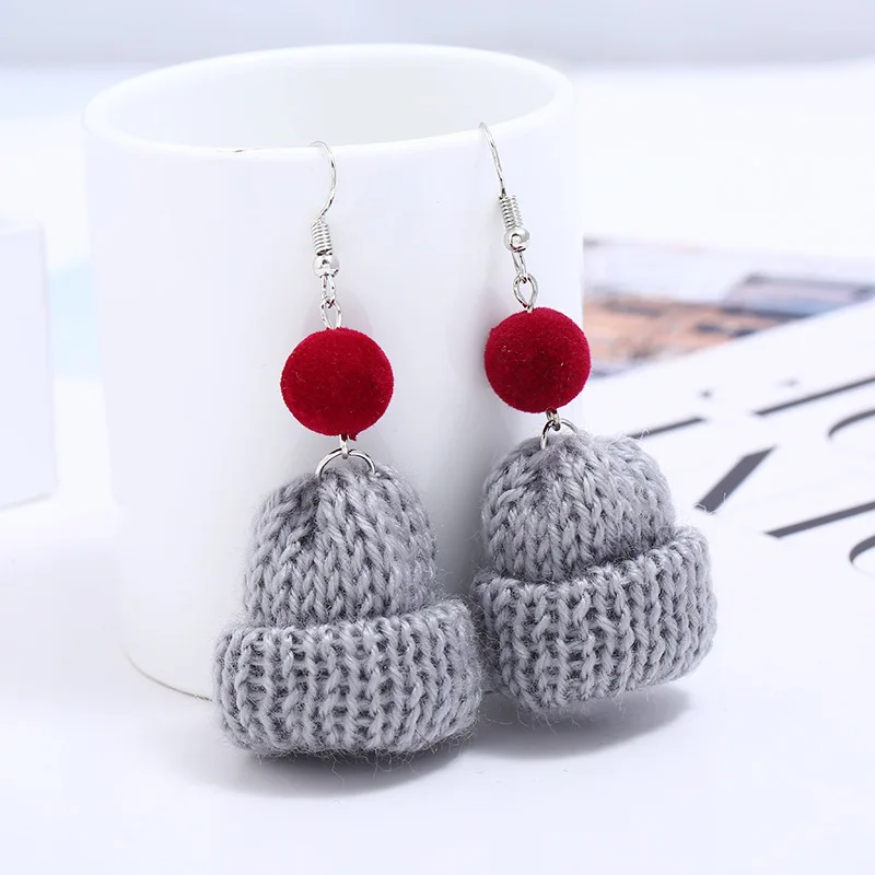 fashion Women earrings Christmas hat colorful cute plush hairball winter dangle earrings Wool cartoon lady jewelry