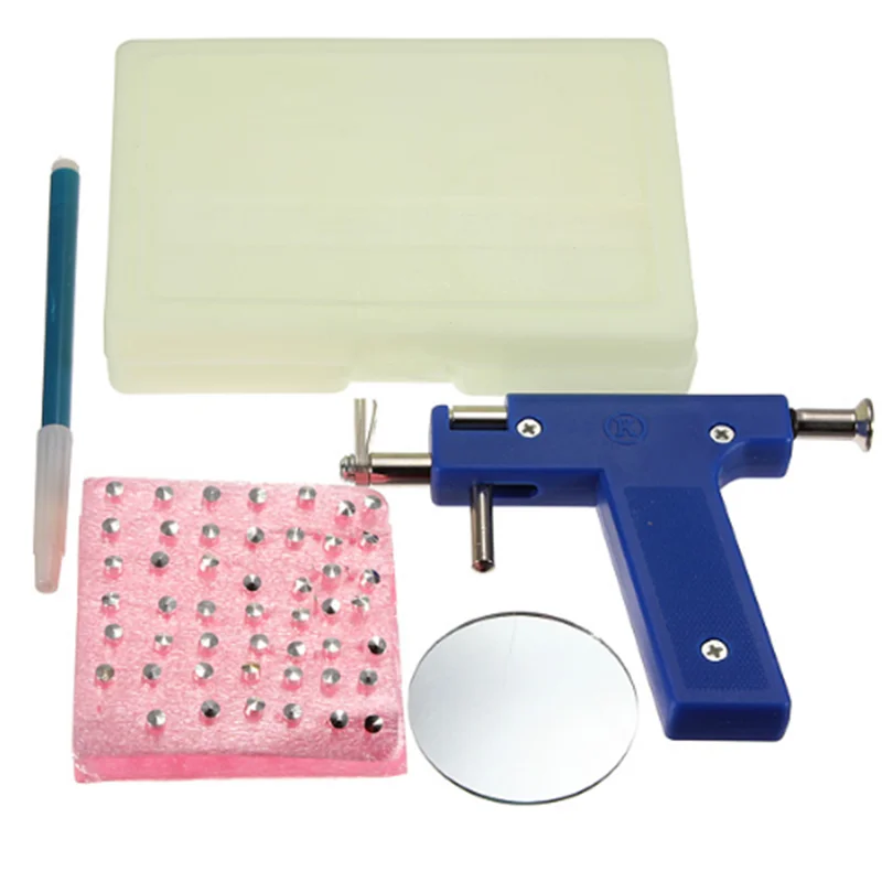 

1set Professional Body Piercing Tool Stainless Steel Ear Nose Navel Piercing Gun With Ears Studs Tool Kit Durable Plastic Box