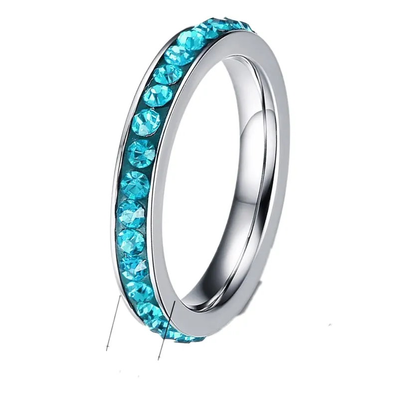 QianBei 4 мм кольцо из нержавеющей стали ряд CZ инкрустация кубическим цирконием Кристалл для женщин и мужчин Свадебный выпуск коктейлей класс рождественский подарок
