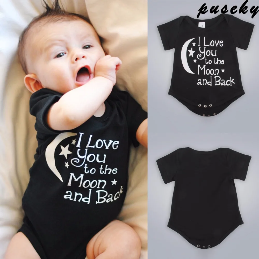 Bodysuit Baby Boys Girls Clothing I Love You To The Moon And Back Black Newborn Baby Babygrow Playsuits Clothes Bodysuits Summer