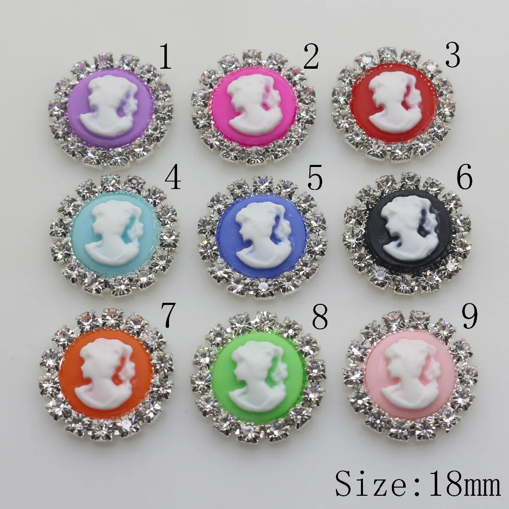 

Flat back 10pc 18mm round Beauty Avatar Resin Button silver rhinestone metal Wedding decorate hair flower center scrapbooking