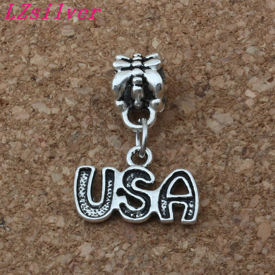 

100pcs Antiqued Silver Alloy USA Charm Big Hole Bead Fit Charm Bracelet Jewelry 15.5x23mm A-169a