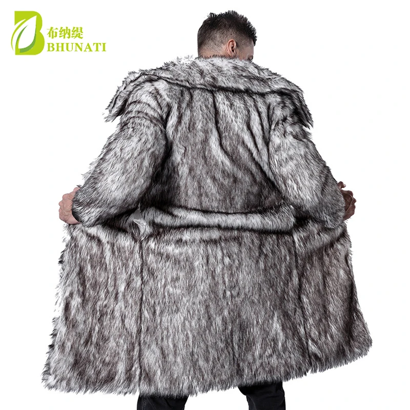 Autumn and Winter Men's New Faux Fur Coat Leopard Large Lapel Long Coat Mink Fox Fur Long Outwear Faux Fur Jacket