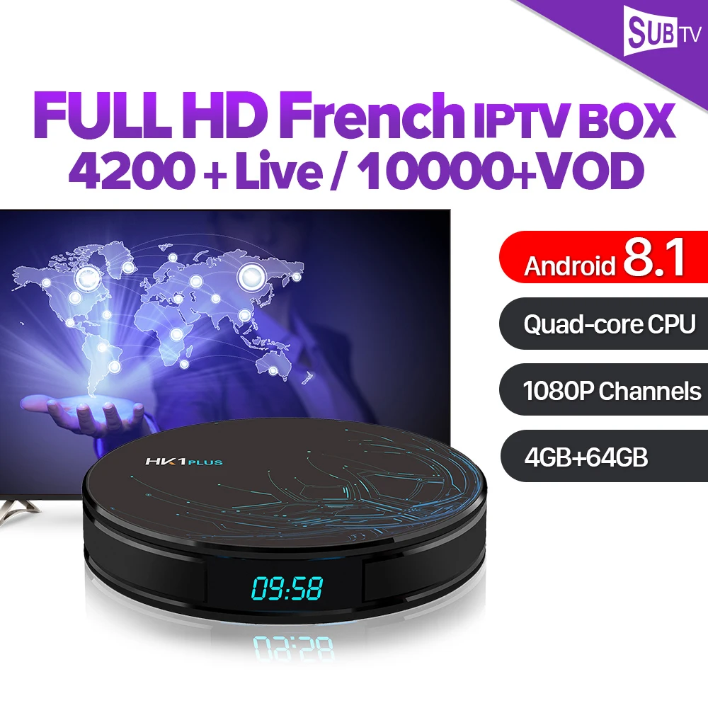 

SUBTV Subscription French IPTV HK1Plus Android 8.1 Smart TV Box 4G 64G IPTV 1 Year code France Arabic Netherlands Belgium IP TV