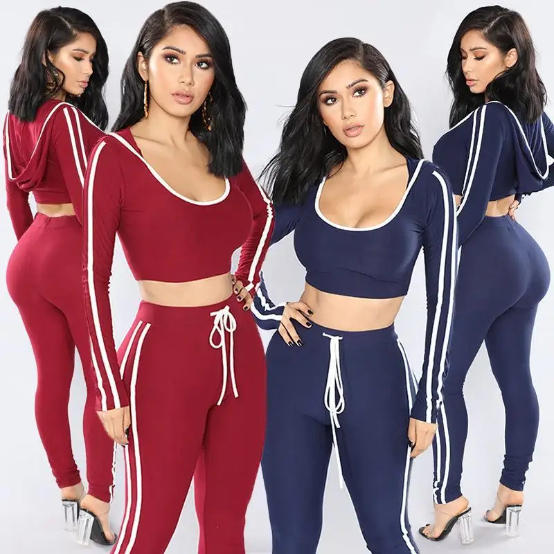 Woman Leisure Women Fashion Casual Sports Bodysuit Bodycon Crop Toy Cotton Striped Two-piece Suit Women's Sets