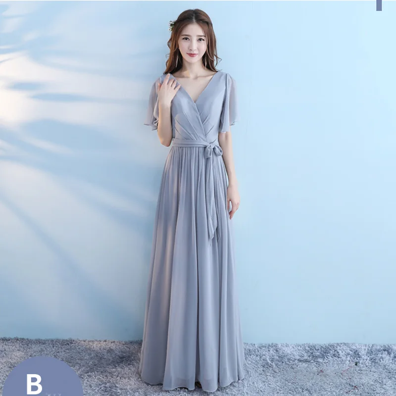 JaneyGao/платья подружки невесты новое поступление женское элегантное вечернее платье из шифона длиной до пола ТРАПЕЦИЕВИДНОЕ ПЛАТЬЕ серого цвета для свадебной вечеринки - Color: Grey B style