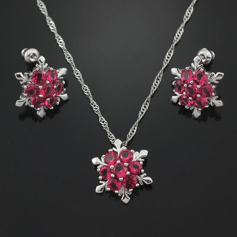 

Drop Ship Welcome Garnet AAA CZ Silver Jewelry Sets For Wome With Chain Pendant Earrings Free Shipping T012G Free Gift Box