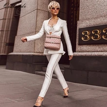 Ocstrade Sexy Pant Suits 2018 Elegant Formal White Sets Women’s Suit Pants and Jacket Runway Fashion Ladies Pantsuit Costumes