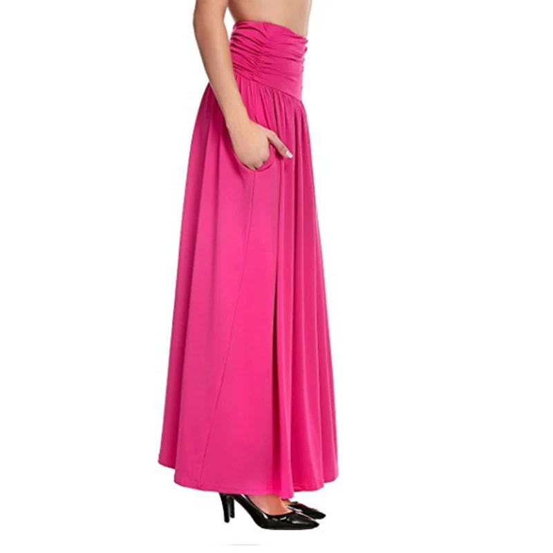 Женская юбка однотонная Высокая талия Женская юбка эластичная длинная Макси а линия плиссированная юбка Одежда для танцев