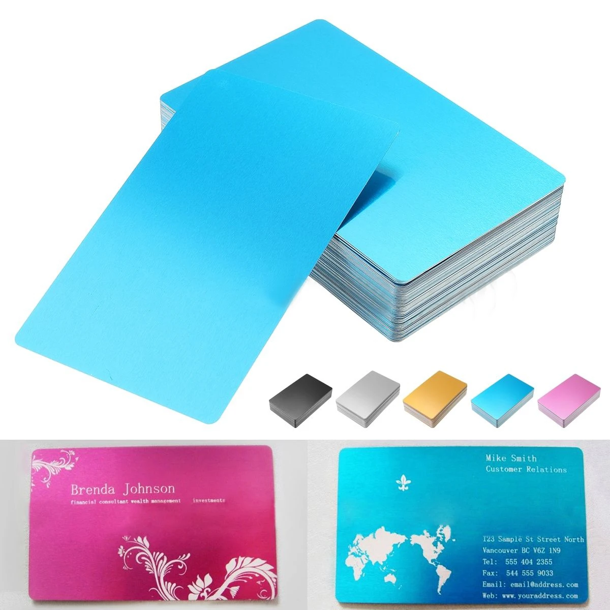 New 100pcs/set 86mm*54mm*0.22mm Blanks Laser Engraved Metal Business Mark Cards