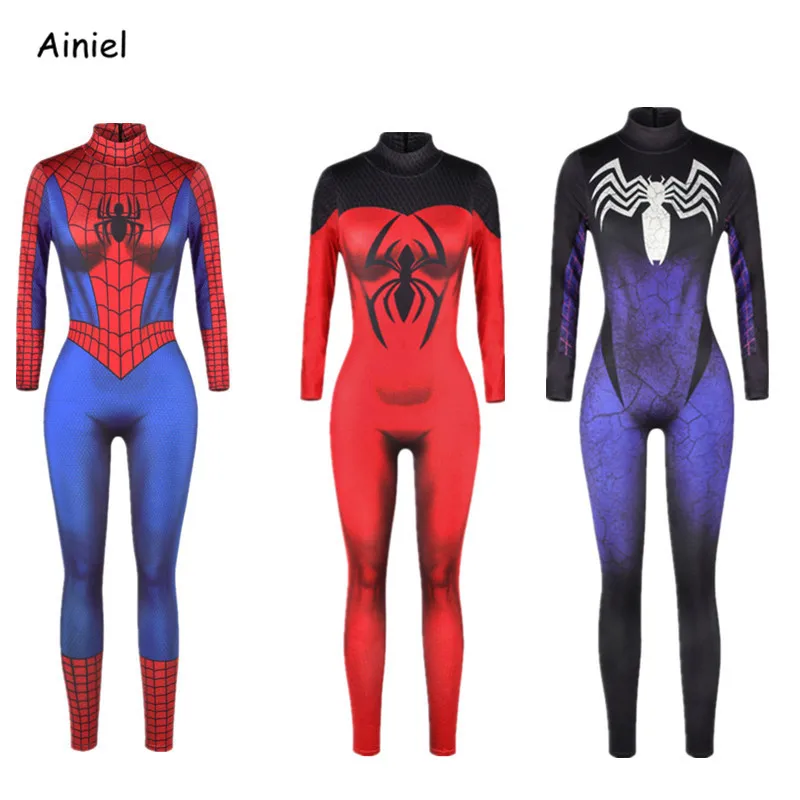 

Venom Spiderman Cosplay Costume Super Heroes Spider Man Bodysuit Suit Jumpsuit Zentai Halloween Costumes for Women Girls Female