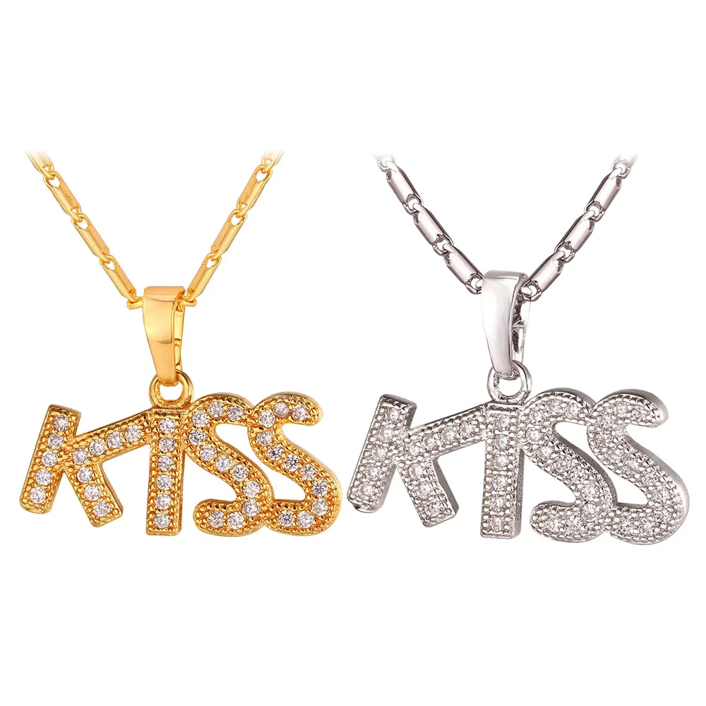 

Romantic Kiss Pendants Necklace Lovely Gift For Women Gold/Silver Color Box Link Chain With Pendant Jewelry P369