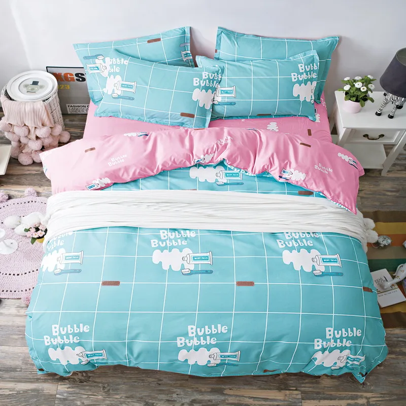 

Pink Bedding Sets for Girls Cute Mermaid and Scales Pattern Printed Comforter Duvet Cover Set Pillow Cases Blue