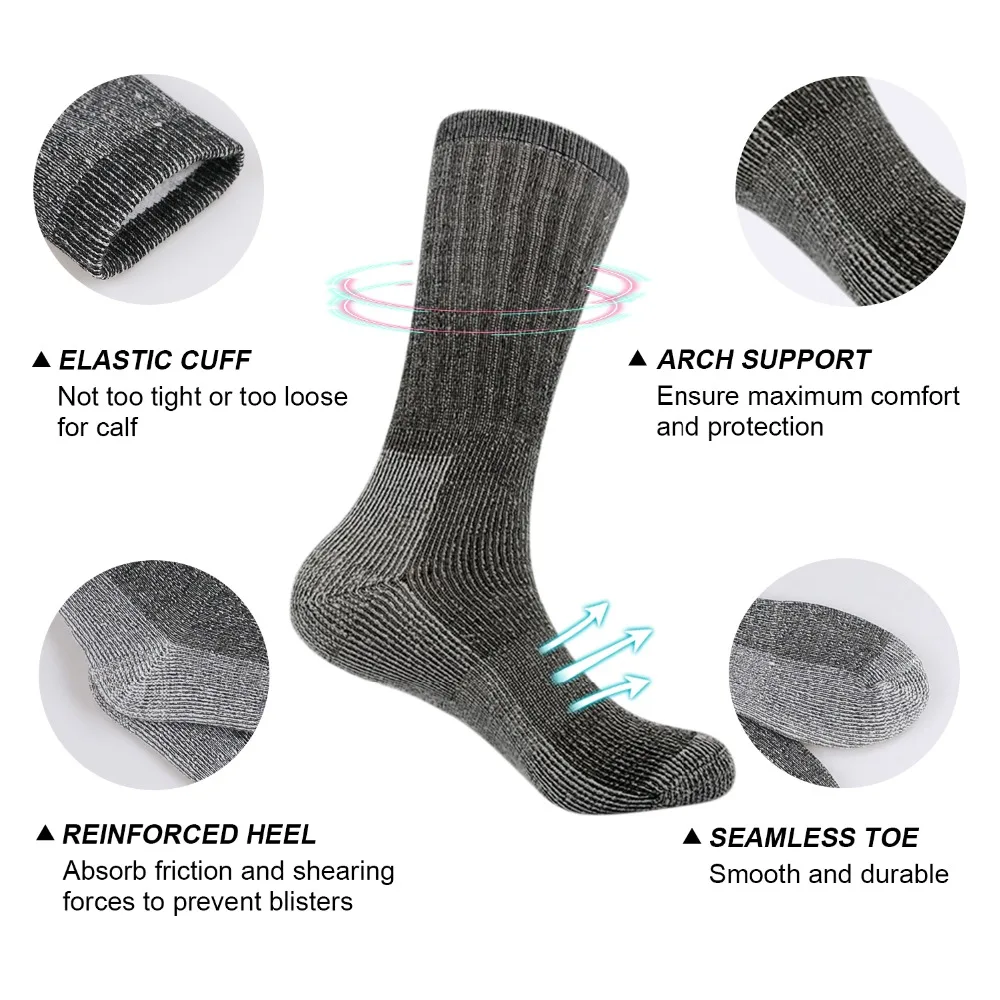 Men Winter Cushioned Merino Wool Socks High Knee Outdoor Sports Hiking Camping Climbing Socks Cycling Ski 3pairs/bag Vihir mens socks thermal socks