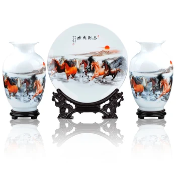 

Jingdezhen ceramics, three sets of modern fashion decoration vase plate Home Furnishing living room decoration