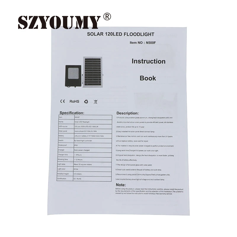 SZYOUMY 15 Вт 120 светодиодный солнечный светильник 3528 SMD на солнечных батареях прожекторная панель открытый сад пейзаж Точечный светильник s лампа