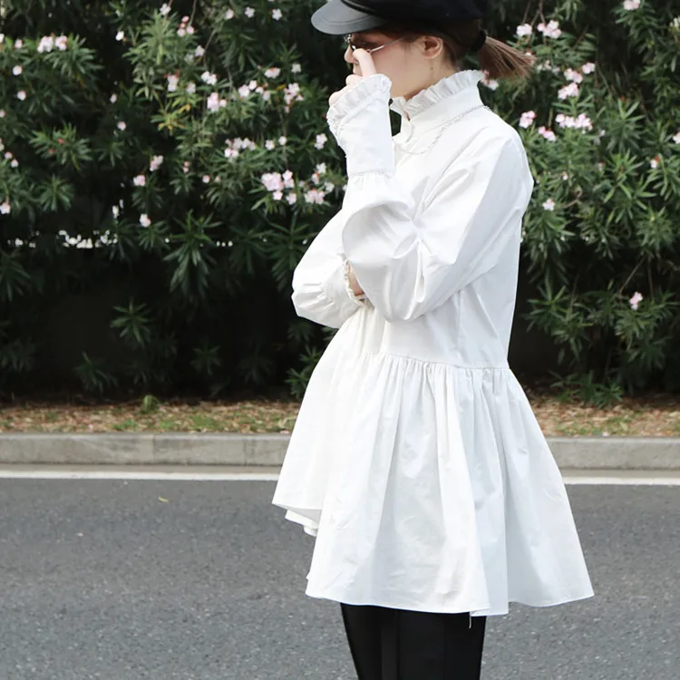 

Blusa Promotion Real None Print Chiffon Vadim Women Free Shipping 2019 Spring Shirt Stand Collar Beveled Cuffs Irregular Tops