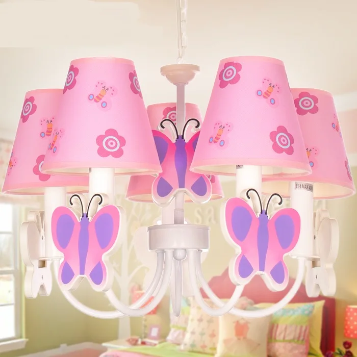 

Cartoon light princess chandelier Mediterranean 3/5 head girl children lamp house lighting pink butterfly bedroom lampLU721173