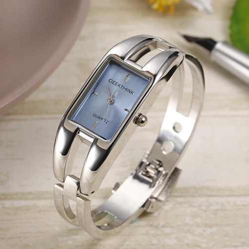 silver blue Женский модный раскошный ремешок для часов Брендовое женское платье Красочные часы женские прямоугольный из нержавеющей стали ремешок женские часы - Цвет: silver blue